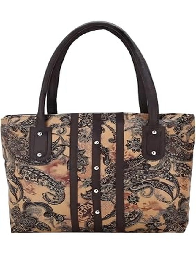 Nexeura Striped Polyurethane Women’s Handbag | Large 10L Capacity Shoulder Tote | Lightweight Casual Purse for Girls & Ladies | 36 x 7 x 30 cm 400g (BROWN) - Image 1